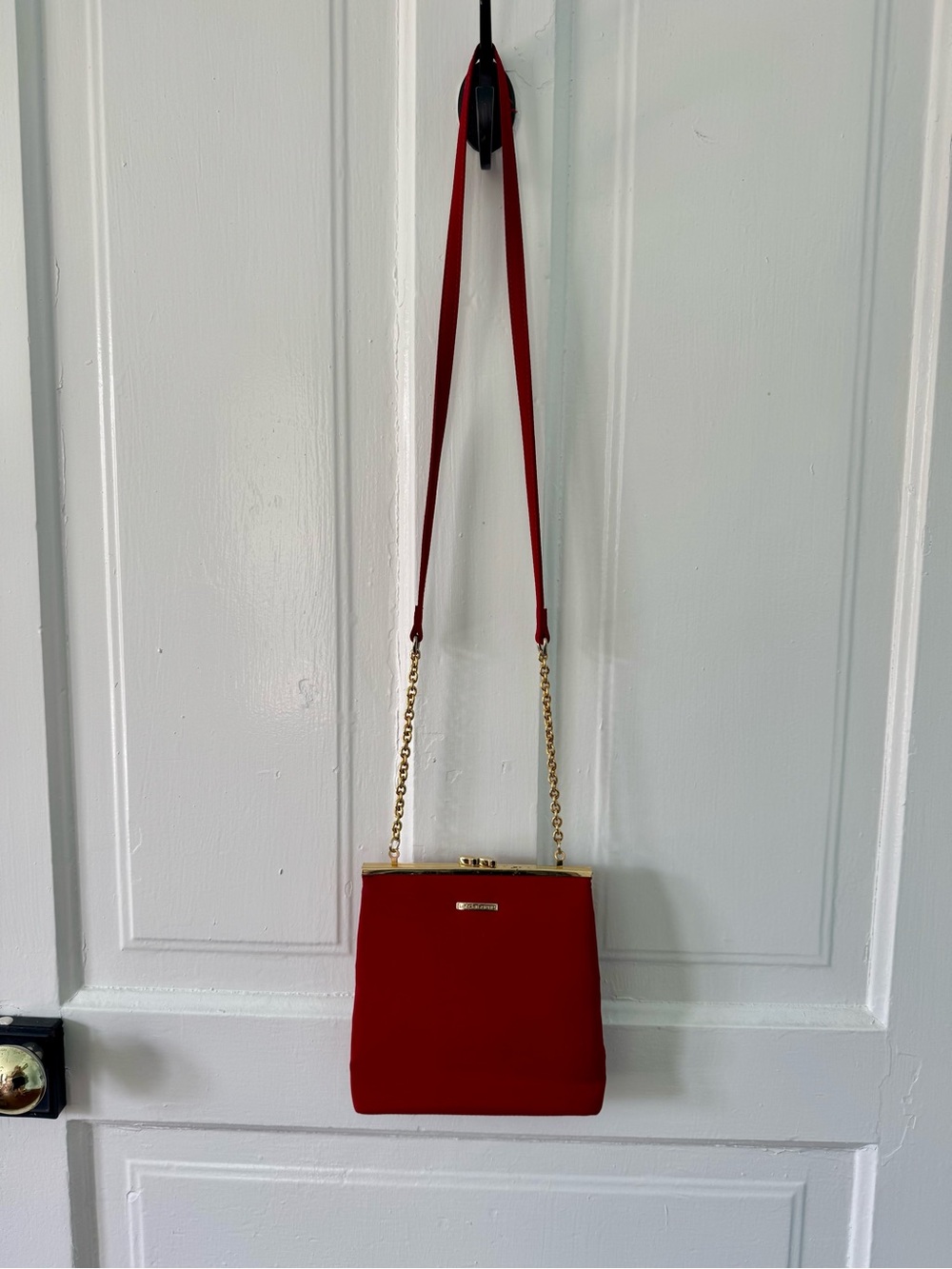 Vintage Red Liz Claiborne Crossbody Bag with Gold Chain Detail